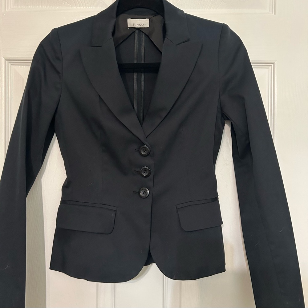 PINKO‎ Black Neutral Collared Blazer Jacket 4 Business Professional
